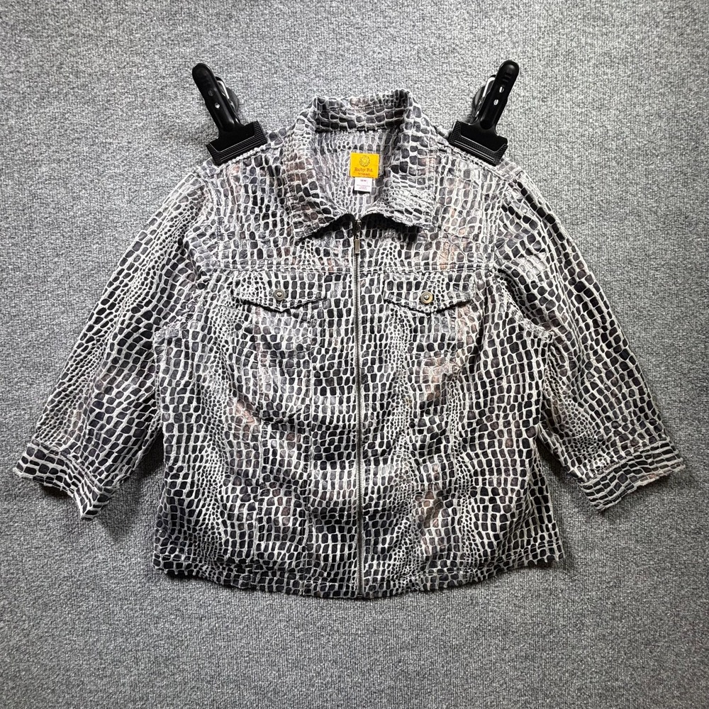 Ruby Rd. Jacket Womens 18W Gray Black Reptile Animal Print Full Zip Flap Pocket